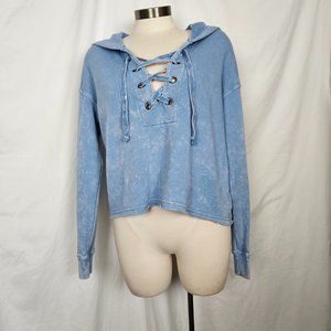 American Eagle Outfitters Distressed Lace Up Blue Hoodie